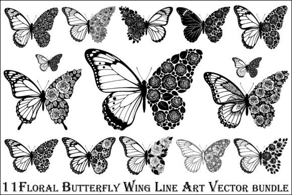 11 Floral Butterfly Art Vector Bundle for Graphics and Illustrations