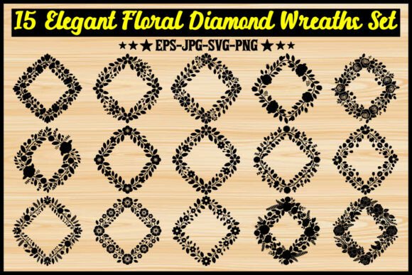 15 Elegant Floral Diamond Wreaths Set Graphics and Illustrations