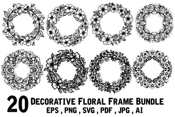 20 Decorative Floral Frame Bundle Graphics and Illustrations