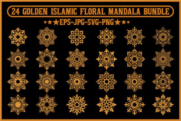 24 Golden Islamic Floral Mandala Bundle Graphics and Illustrations