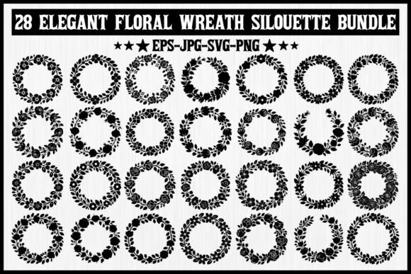 28 Elegant Floral Wreath Silhouette Set Graphics and Illustrations
