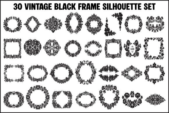 30 Vintage Black Floral Frame Silhouette Graphics and Illustrations