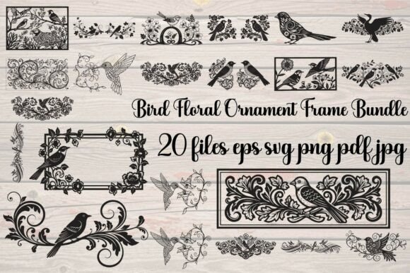 Bird Floral Ornament Frame Bundle Graphics and Illustrations Review