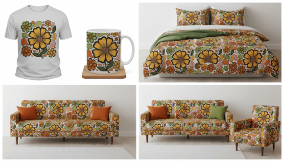 Bold Retro Floral Pattern Design Graphics and Illustrations Review