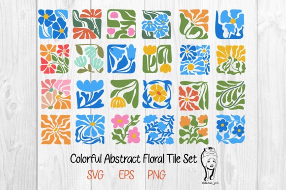 Colorful Abstract Floral Tile Set Graphics and Illustrations Review