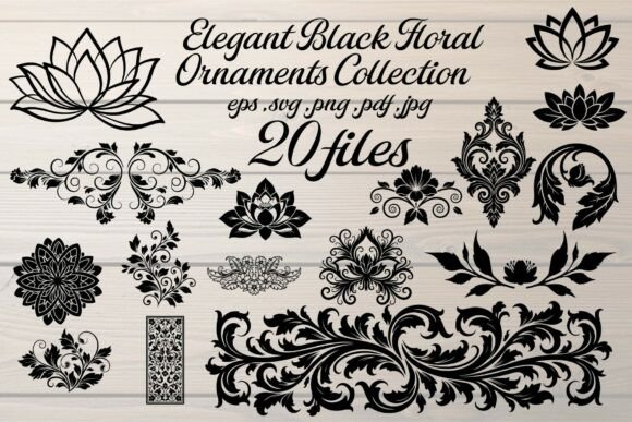 Elegant Black Floral Ornaments Bundle: Graphics and Illustrations for Sellers