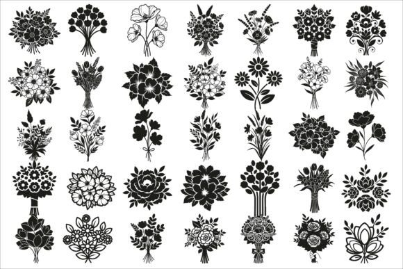 Elegant Floral Bouquet Silhouette Graphics and Illustrations