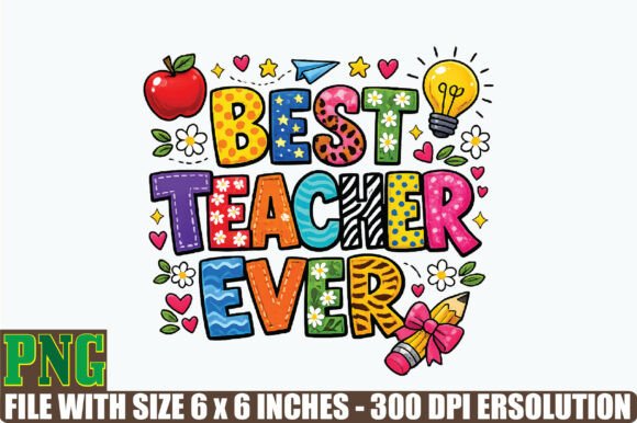 Faux Yarn Best Teacher Ever Floral PNG Graphics and Illustrations