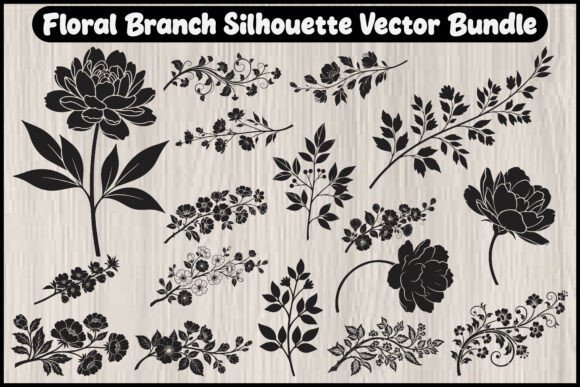 Floral Branch Silhouette Vector Bundle: Graphics and Illustrations Review