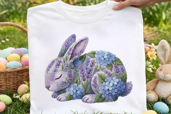 Floral Bunny Easter Faux Embroidery PNG Graphics and Illustrations Review