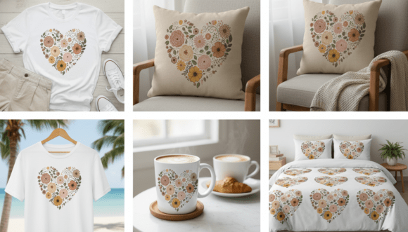 Floral Heart Botanical Illustration: Graphics and Illustrations for Editorial Use