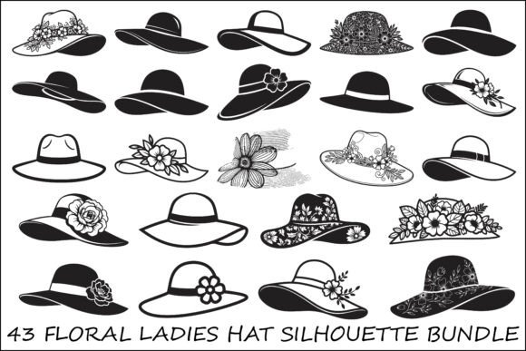 Floral Ladies Hat Silhouette Bundle Graphics and Illustrations