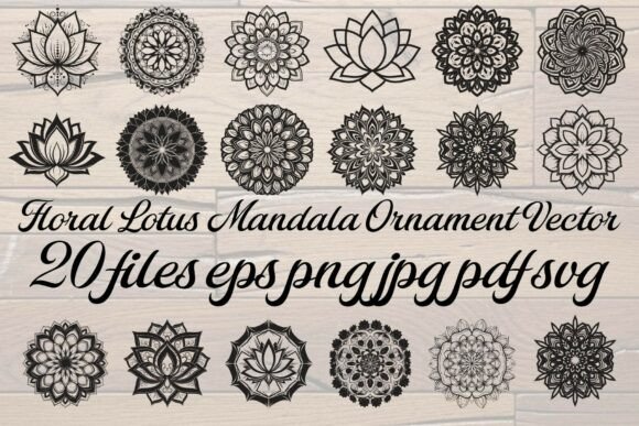 Floral Lotus Mandala Ornament Vector Graphics and Illustrations