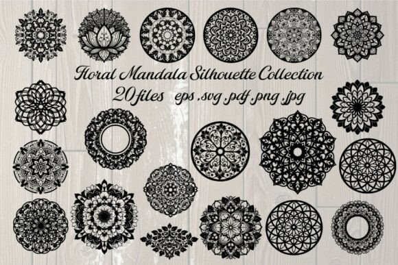 Floral Mandala Silhouette Collection Graphics and Illustrations