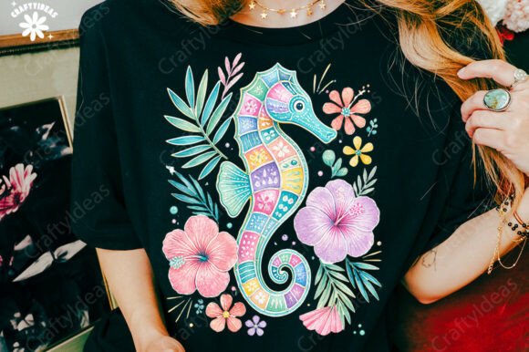 Floral Summer Seahorse PNG, Tropical Png Graphics and Illustrations