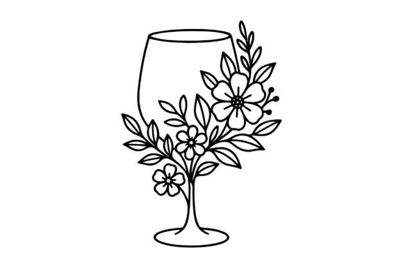 Floral Wine Glass Silhouette Vector: Graphics and Illustrations for Sellers