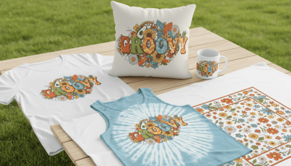 Groovy Retro Floral Typography Design for Graphics and Illustrations