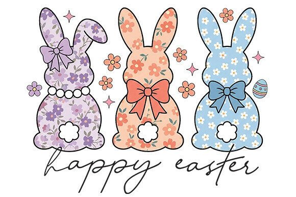 Happy Easter Bunny Floral Png Graphics and Illustrations Review