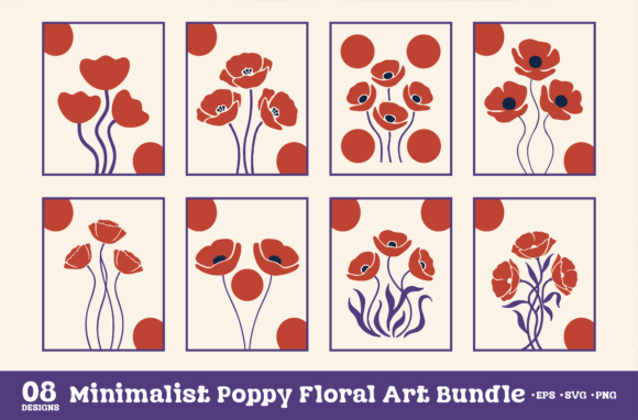 Minimalist Poppy Floral Art Bundle SVG Graphics and Illustrations