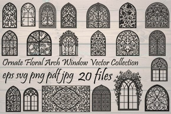 Ornate Floral Arch Window Bundle Graphics and Illustrations