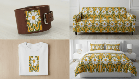Retro Daisy Floral Seamless Pattern Graphics and Illustrations