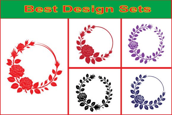 Romantic Rose Floral Wreath Vector Set Graphics and Illustrations