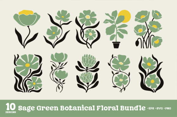 Sage Green Botanical Floral SVG Bundle Graphics and Illustrations Review