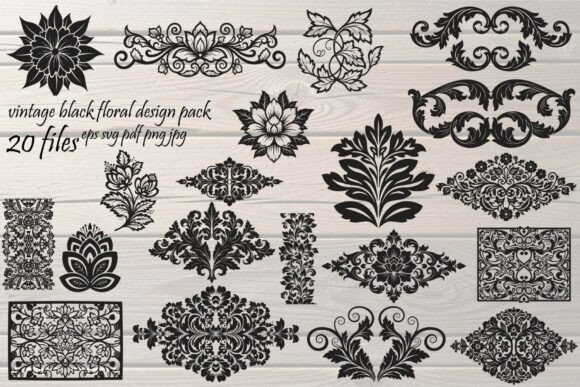 Vintage Black Floral Design Bundle: Graphics and Illustrations for Branding