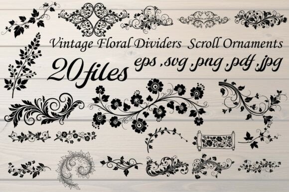 Vintage Floral Divider Scroll Ornaments Graphics and Illustrations